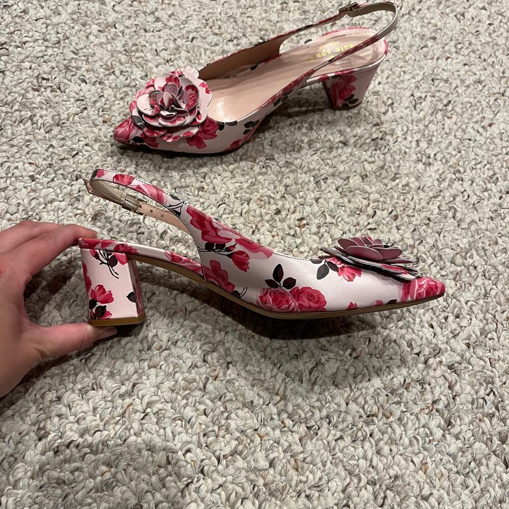 Kate Spade Mercer Slingback Pumps 7 Floral Pink Preppy Feminine Coquette Casual - Picture 3 of 6